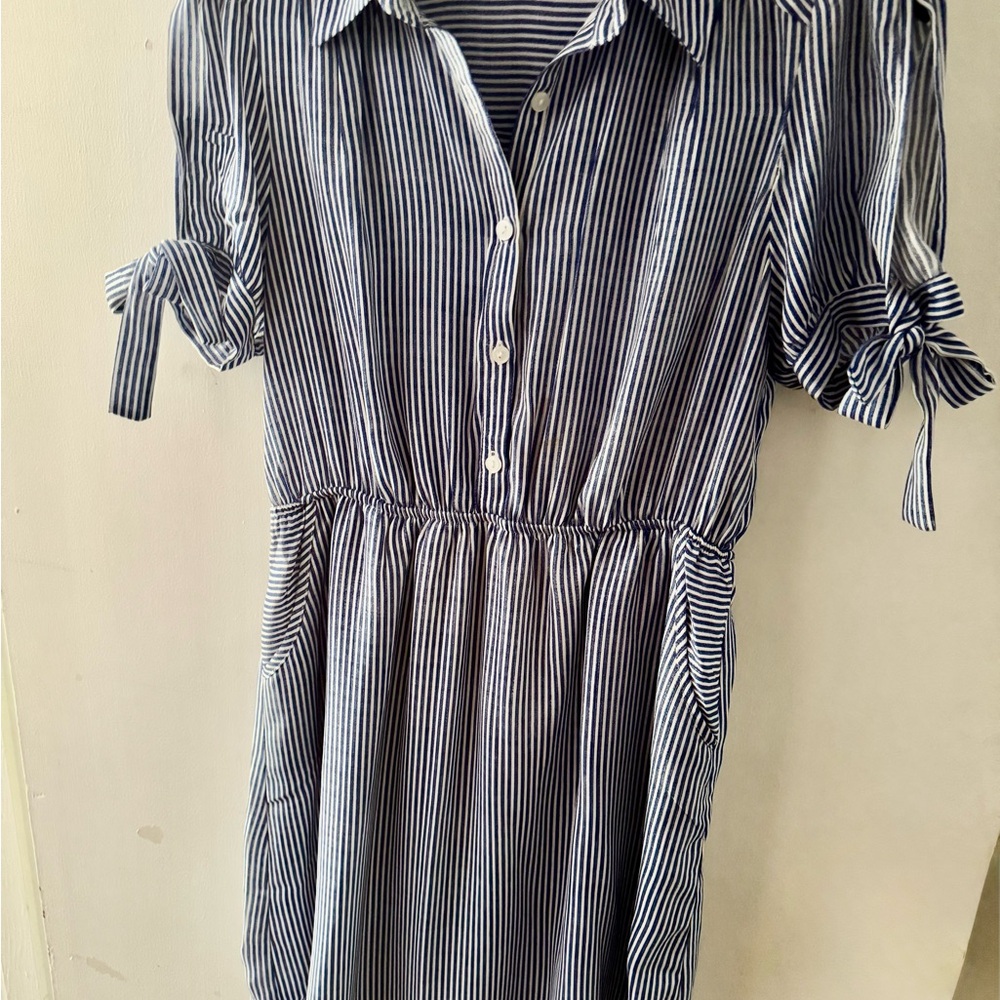 Monteau Striped Long Sleeve Dress with Button Detail
